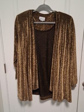 Kasper Shimmery Gold Open-Front Cardigan